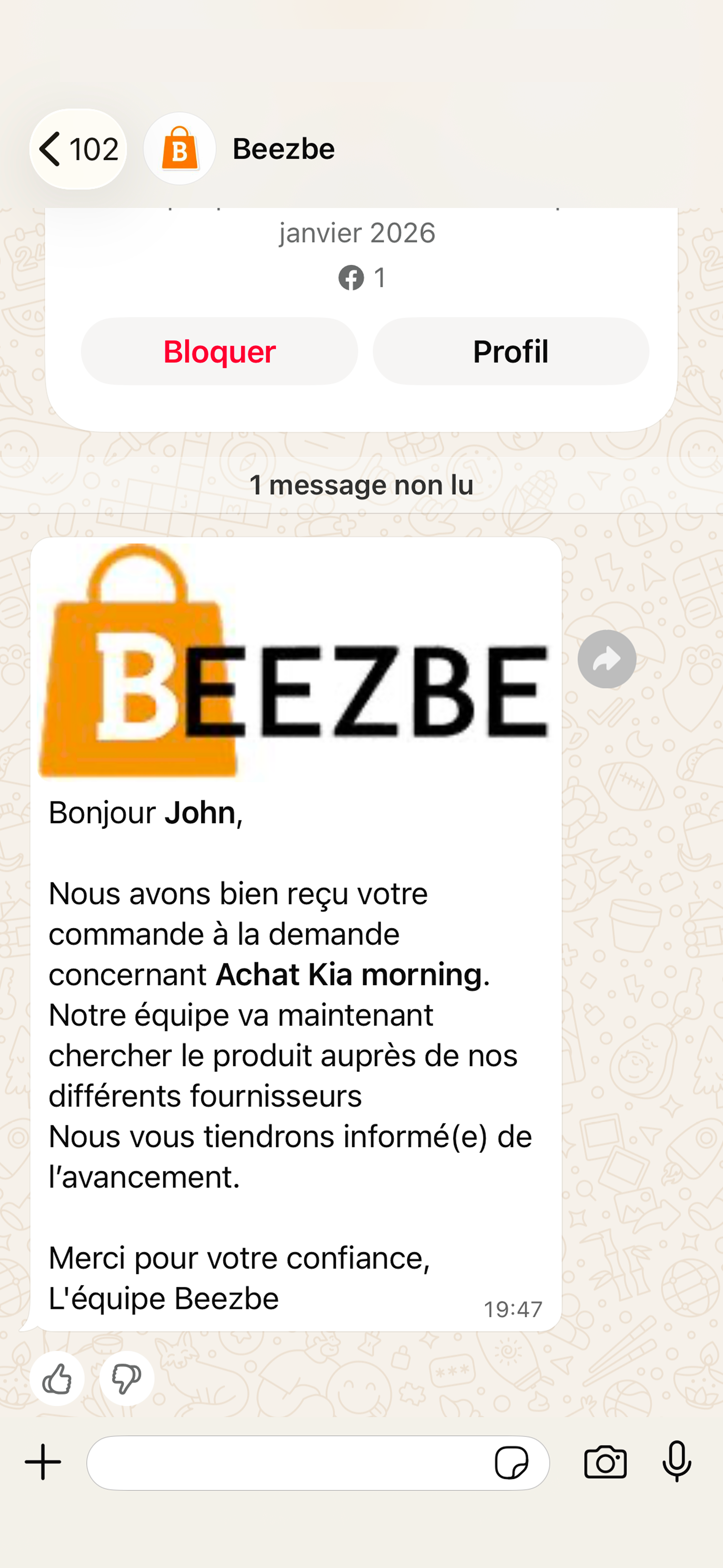 Notification WhatsApp de commande